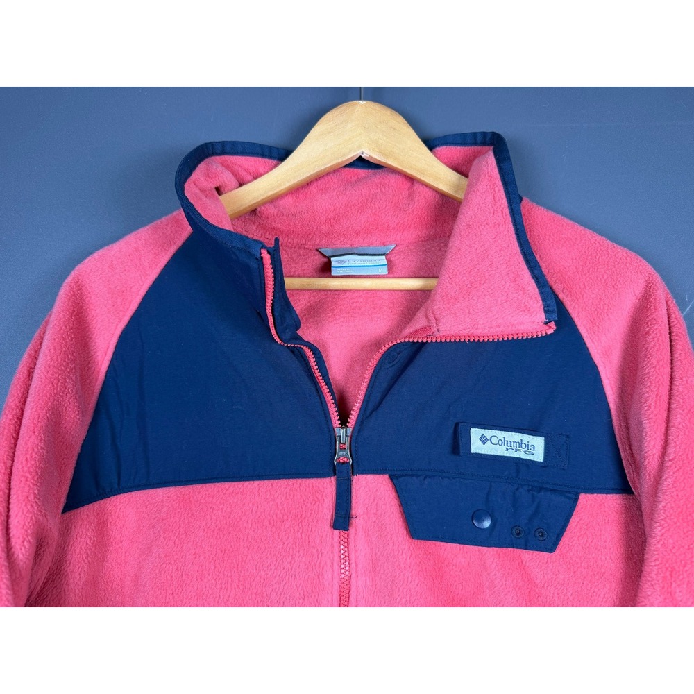 Columbia PFG Fleece Jacket Womens Medium Pink Navy Colorblock Full Zip